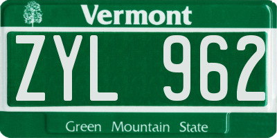 VT license plate ZYL962