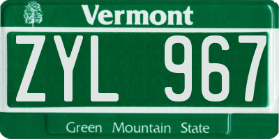 VT license plate ZYL967