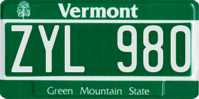 VT license plate ZYL980