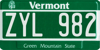 VT license plate ZYL982