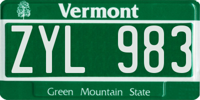 VT license plate ZYL983