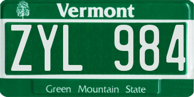 VT license plate ZYL984