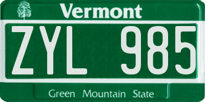 VT license plate ZYL985