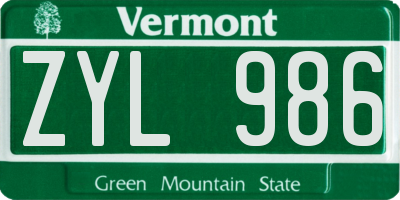 VT license plate ZYL986