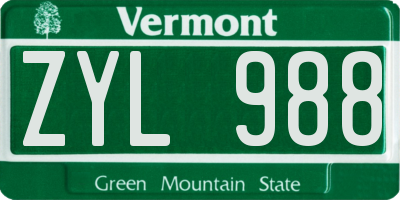 VT license plate ZYL988