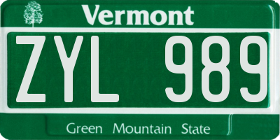 VT license plate ZYL989