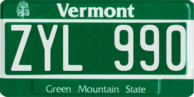 VT license plate ZYL990