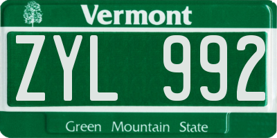 VT license plate ZYL992