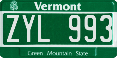 VT license plate ZYL993