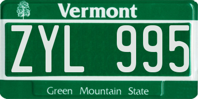 VT license plate ZYL995