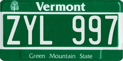 VT license plate ZYL997