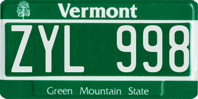 VT license plate ZYL998