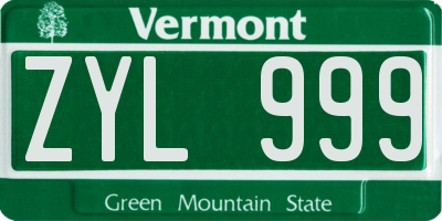 VT license plate ZYL999