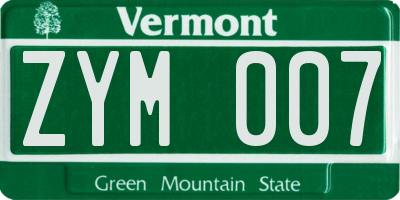 VT license plate ZYM007