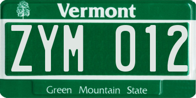 VT license plate ZYM012