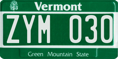 VT license plate ZYM030