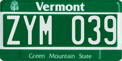 VT license plate ZYM039