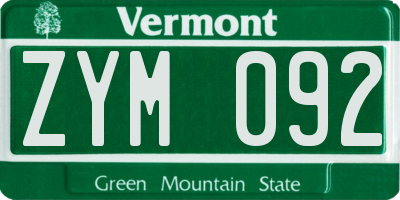 VT license plate ZYM092
