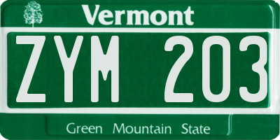 VT license plate ZYM203