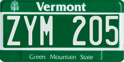 VT license plate ZYM205