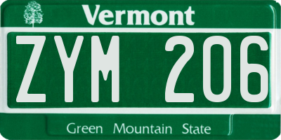 VT license plate ZYM206