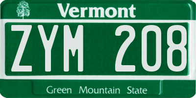 VT license plate ZYM208