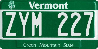 VT license plate ZYM227