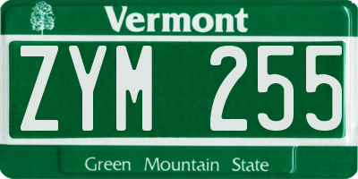 VT license plate ZYM255