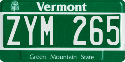 VT license plate ZYM265