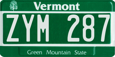 VT license plate ZYM287