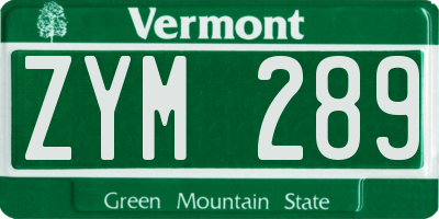 VT license plate ZYM289