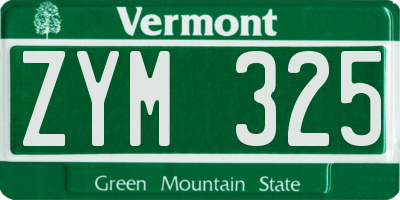 VT license plate ZYM325