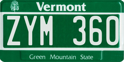 VT license plate ZYM360