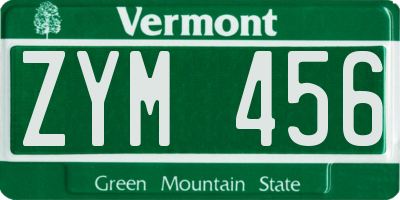 VT license plate ZYM456