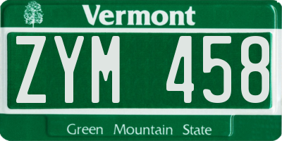 VT license plate ZYM458