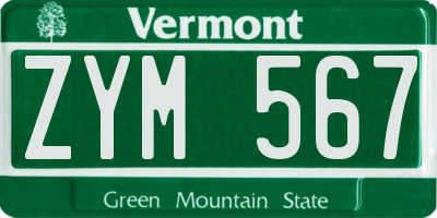 VT license plate ZYM567