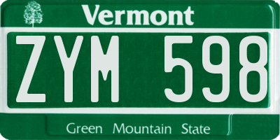 VT license plate ZYM598