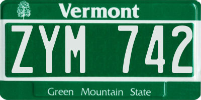 VT license plate ZYM742