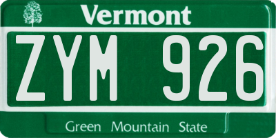VT license plate ZYM926