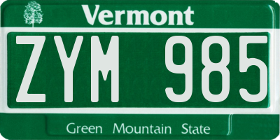 VT license plate ZYM985