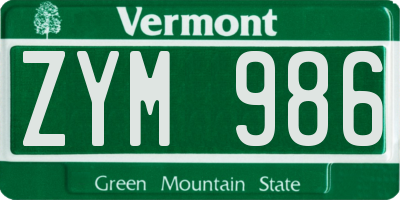 VT license plate ZYM986