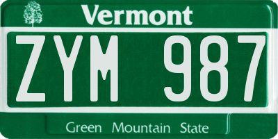 VT license plate ZYM987