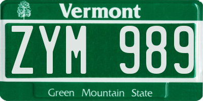 VT license plate ZYM989