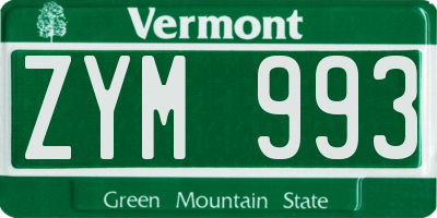 VT license plate ZYM993
