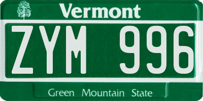 VT license plate ZYM996