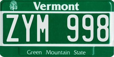 VT license plate ZYM998