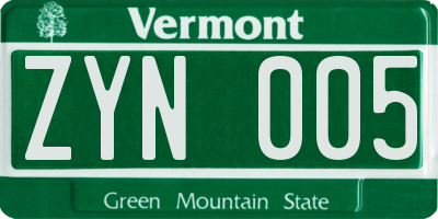 VT license plate ZYN005