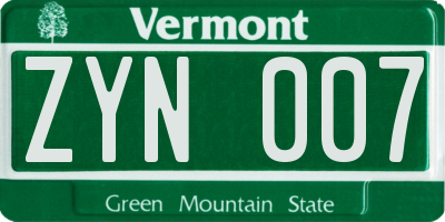 VT license plate ZYN007