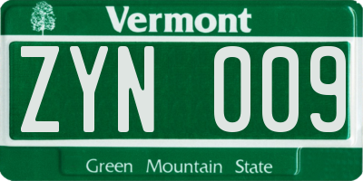 VT license plate ZYN009
