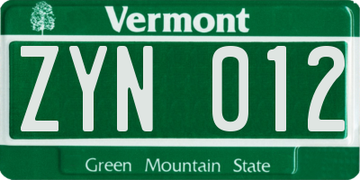 VT license plate ZYN012
